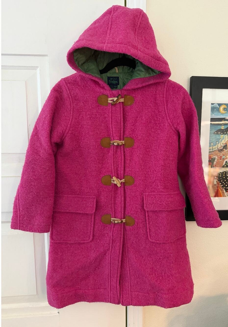 Mini Boden Girls pink Duffle Wool Blend toggle button long line coast size 9/10